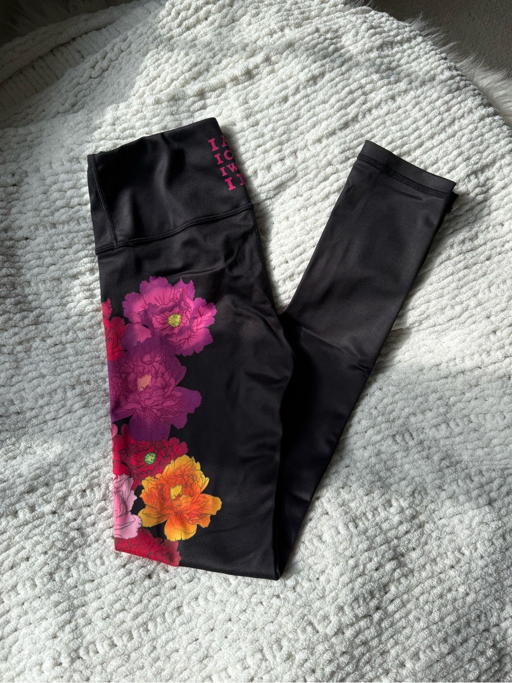 Miami Fit Wear Black Leggings with Pink & Orange Floral Side Print
